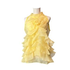 Item #A022 – FT INC Yellow Hi-Lo Organza Ruffle Top – Size M – NWT